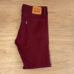 Levis 513 Slim Straight Jeans 33x32 Burgundy Maroon Stretch Denim 08513-0701
